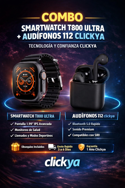 SMARTWATCH T800 ULTRA + AUDÍFONOS BLUETOOTH I12 + OBSEQUIO