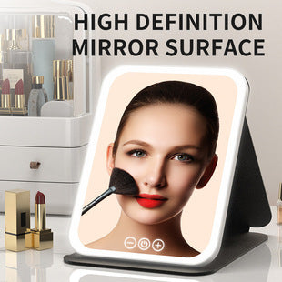 Espejo LED Plegable con Funda Estilo Cuero Premium - Recargable USB - Espejo de Maquillaje LED