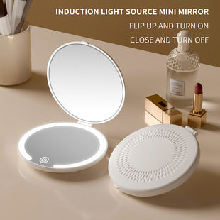Espejo Portátil de Bolsillo con Luz LED Recargable - Recargable USB - Espejo de Maquillaje LED
