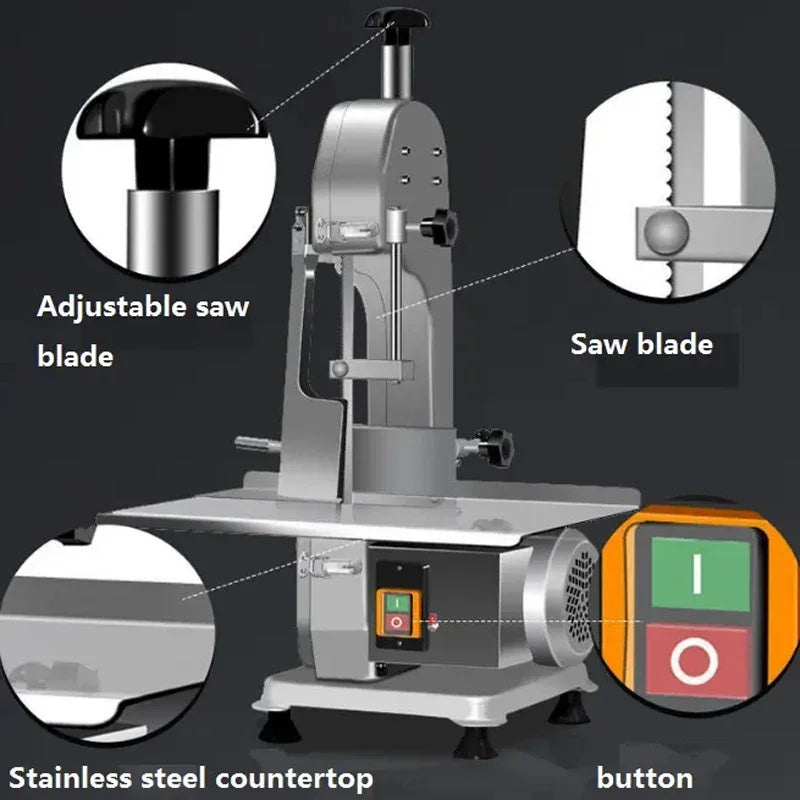 Sierra de Cinta Eléctrica Industrial para Carne y Hueso J280C – Motor de Alta Potencia 1500W en Acero Inoxidable