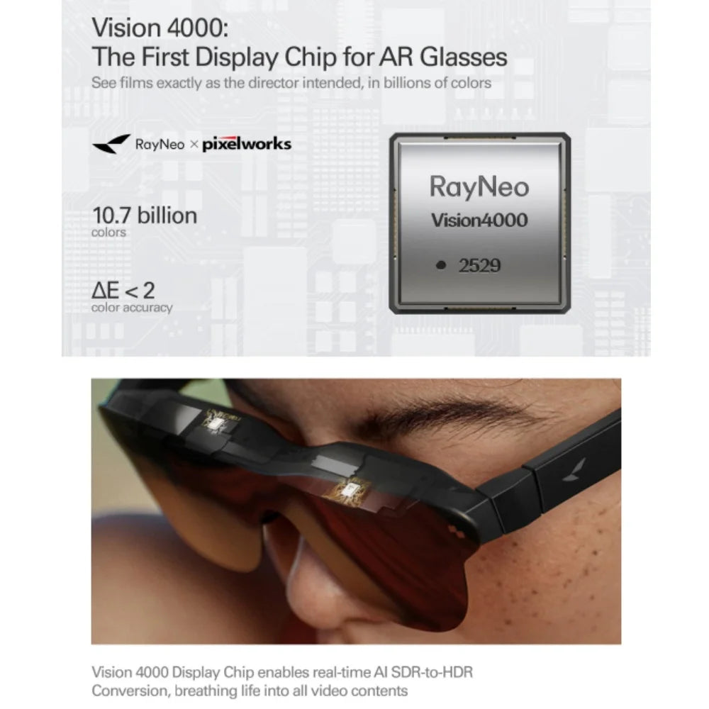 Gafas Inteligentes de Realidad Aumentada RayNeo Air 4 Pro – Pantalla Gigante Virtual de 201" HDR10 (Audio Premium por Bang & Olufsen)