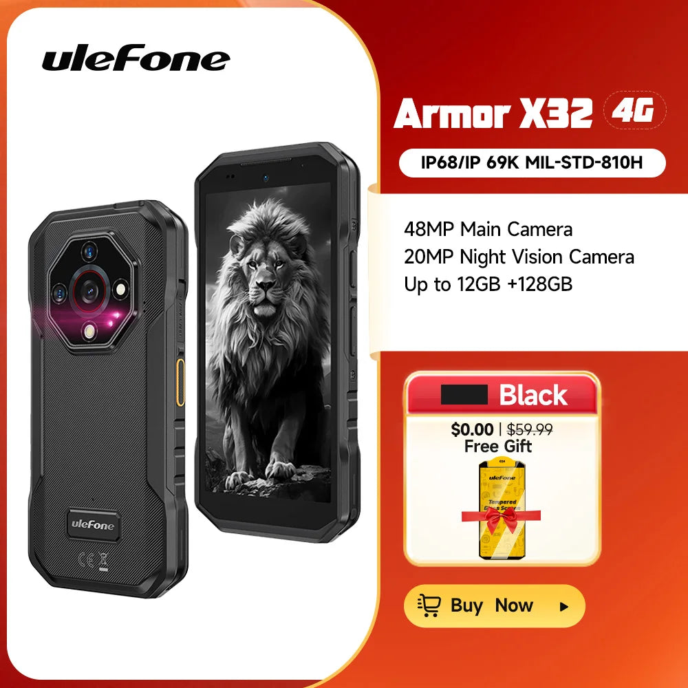 Ulefone Armor X32 4G Rugged Phone Smartphone Android 14 Waterproof up to 12GB RAM 128GB ROM NFC Night Vision