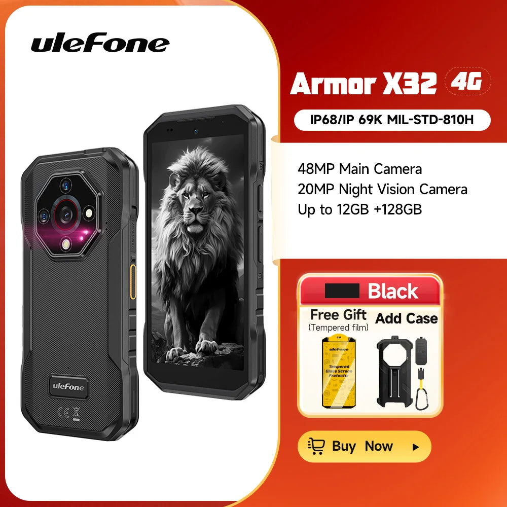 Ulefone Armor X32 4G Rugged Phone Smartphone Android 14 Waterproof up to 12GB RAM 128GB ROM NFC Night Vision