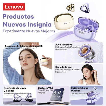 Audífonos Premium Lenovo LE302 OWS Clip – Diseño Abierto de Conexión Inteligente (Bluetooth 6.0 y Sonido Espacial 9D