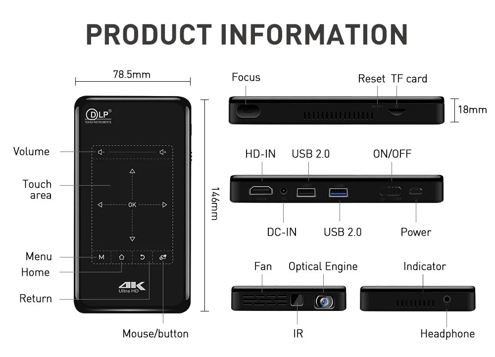 Mini Proyector Portátil Inteligente Smart Pro – Sistema Android 9.0,