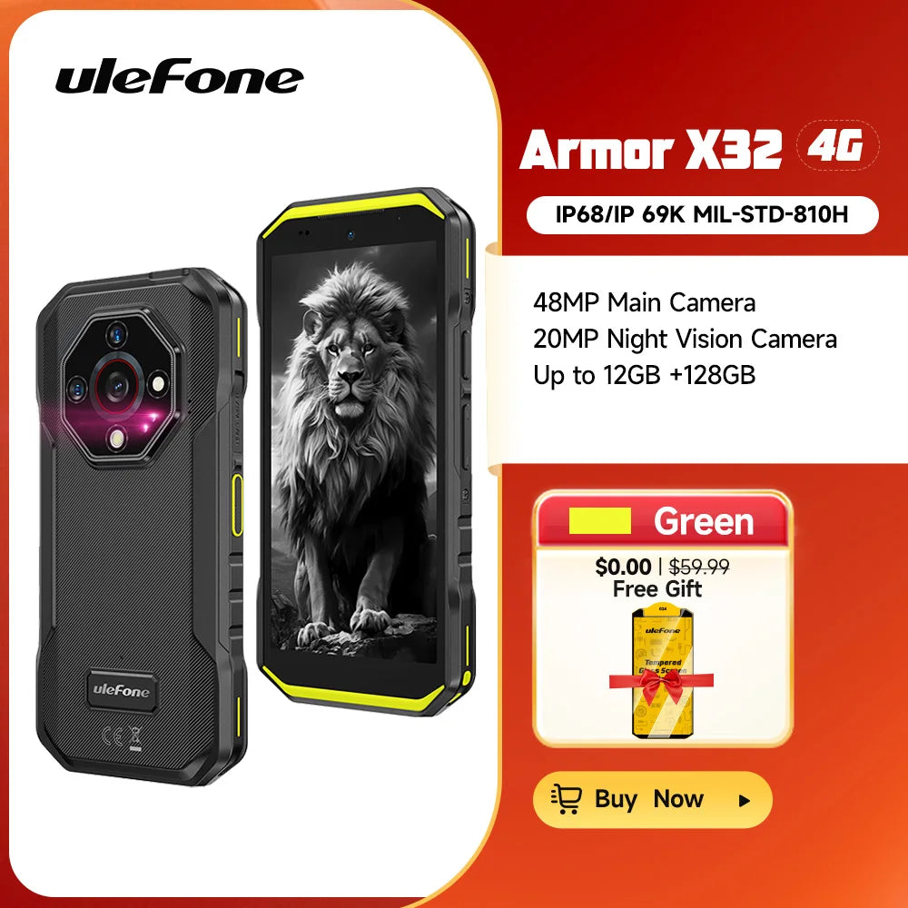 Ulefone Armor X32 4G Rugged Phone Smartphone Android 14 Waterproof up to 12GB RAM 128GB ROM NFC Night Vision
