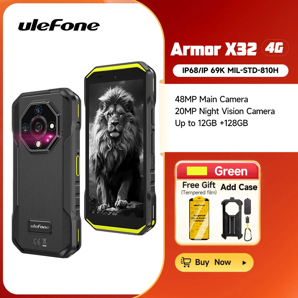 Ulefone Armor X32 4G Rugged Phone Smartphone Android 14 Waterproof up to 12GB RAM 128GB ROM NFC Night Vision