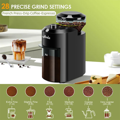 Molino de Café Eléctrico Profesional Wancle – Sistema Premium Burr de 28 Niveles de Molienda Ciclónica